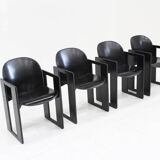 Chaises de salle à manger en cuir noir Dialogo par Afra et Tobia Scarpa pour B&B Italia