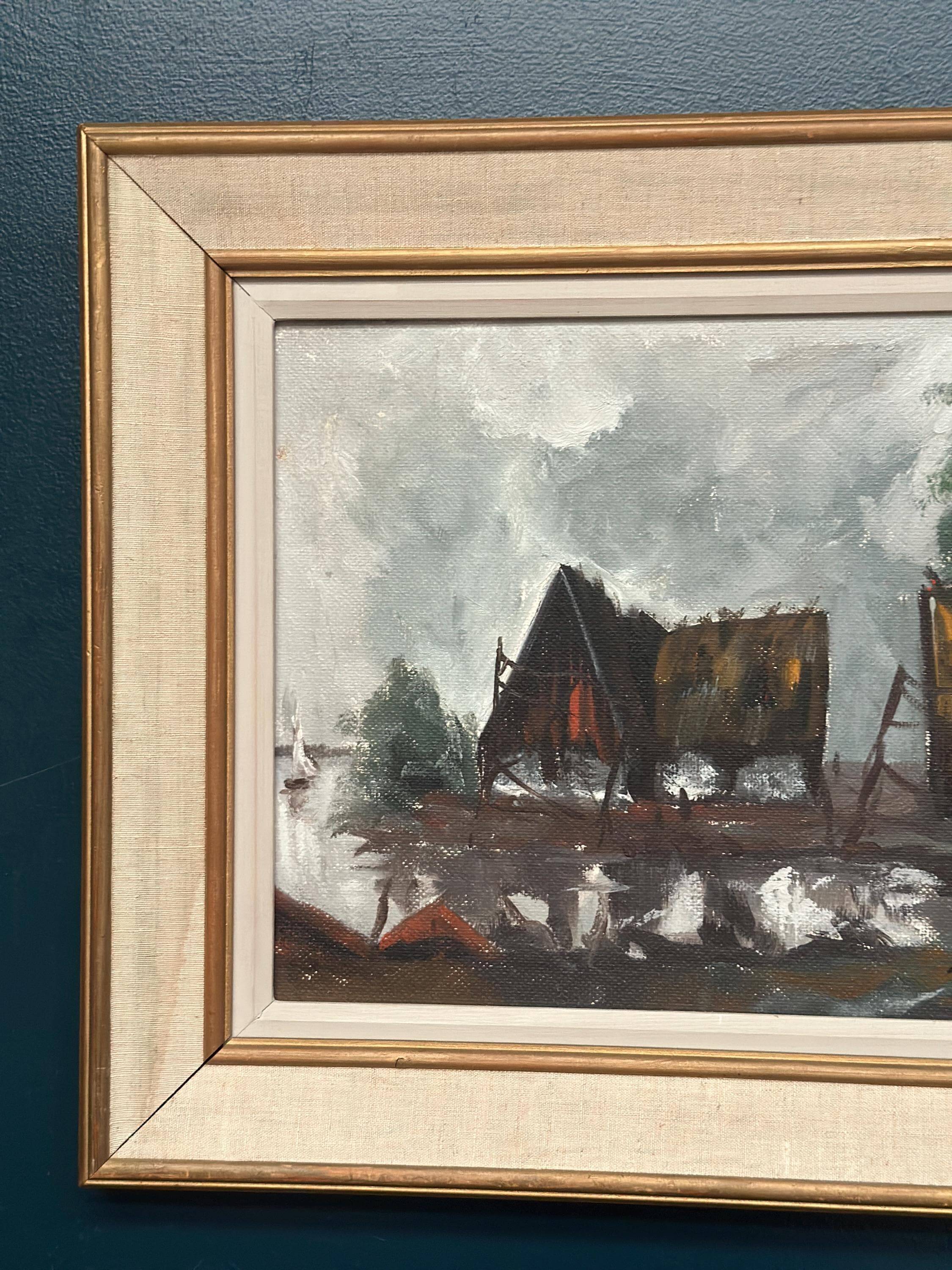 Original Swedish Oil on Panel – “Cabin by the Water” by Jeams – Signed