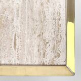 1970s square coffee table in travertine and brass