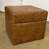 Vintage Sede leather pouf with chest