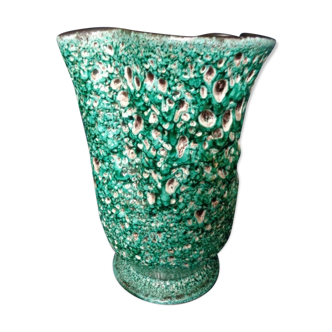 Emerald green lava vase in vintage ceramics