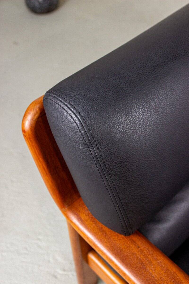 Vintage Two-Seater Teak and Leather Sofa by Olsen & Laursen, 1980s