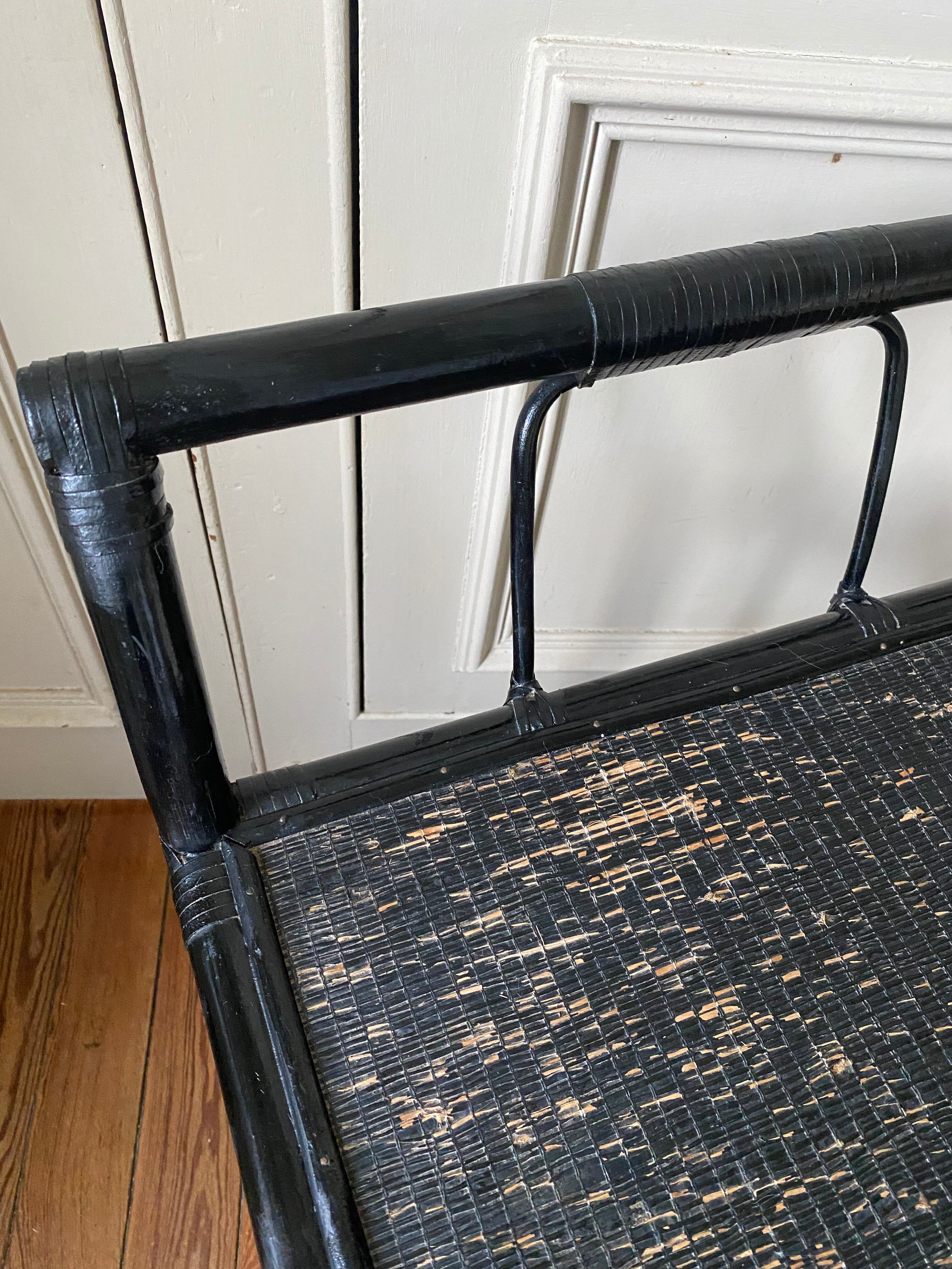 Black service in wood and rattan 70s