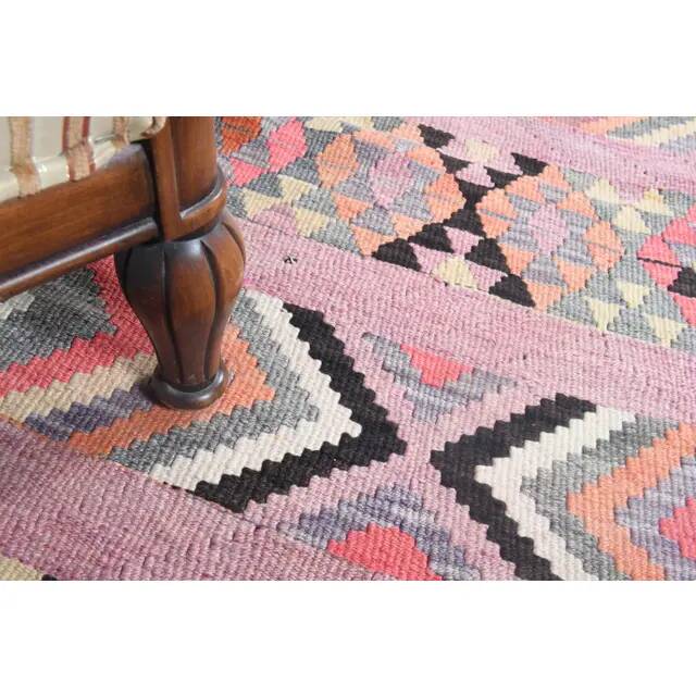 1970s Turkish Oushak Handmade Wool Cotton Pink Runner Rug 83x331