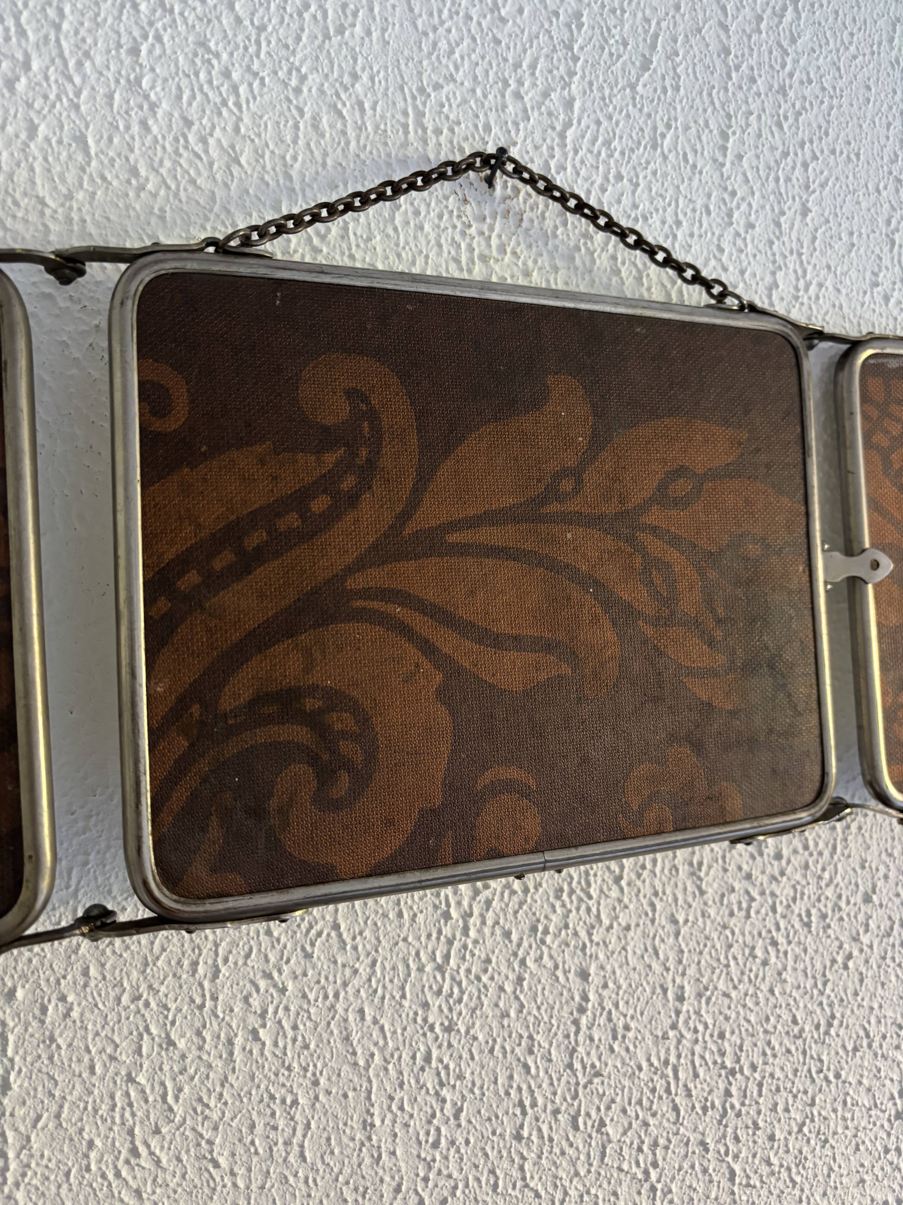 Miroir vintage 1900 triptyque barbier Art Nouveau - 19 x 78  cm