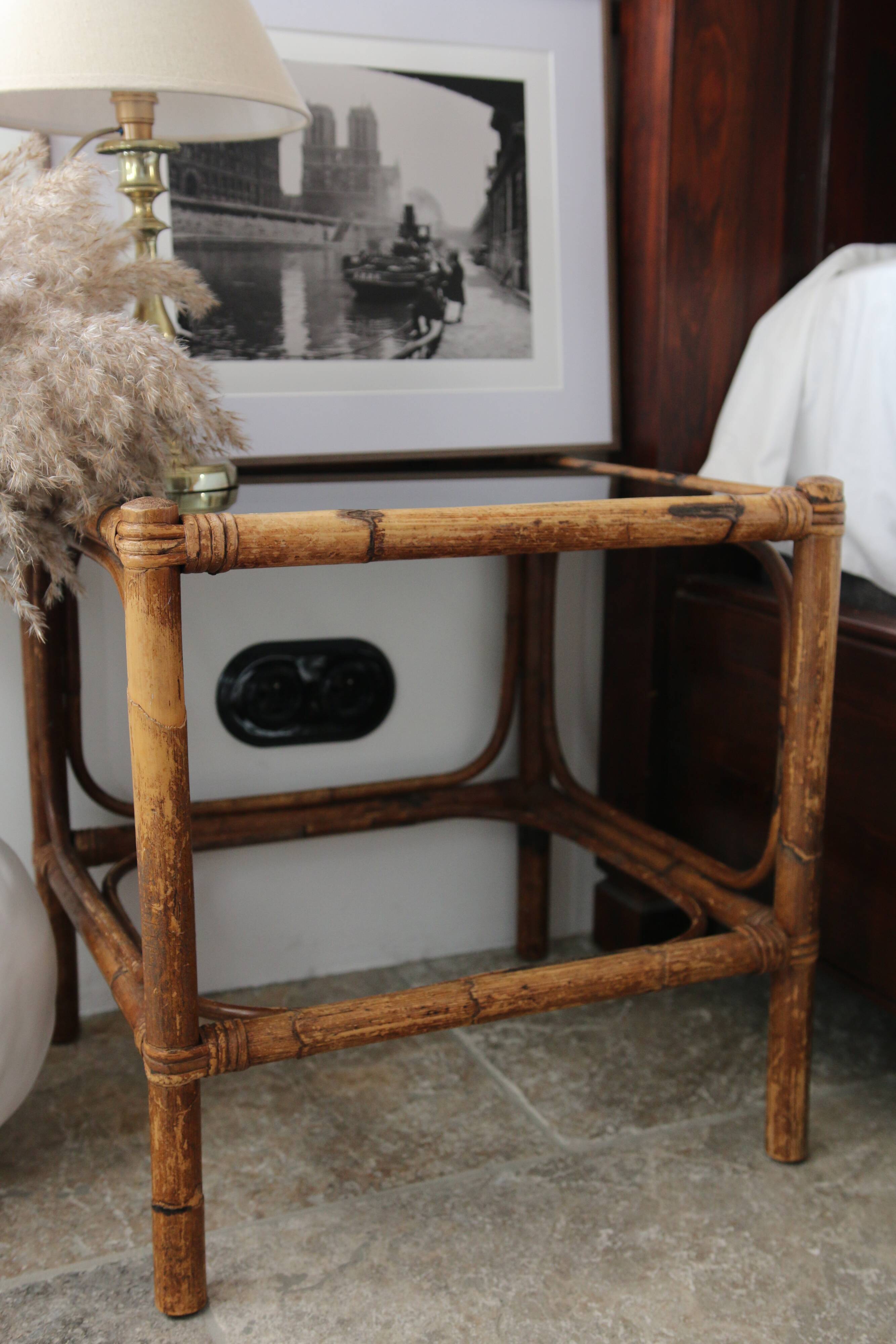 Vintage smoked glass bamboo table