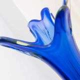 Vase en verre Murano XXL Fratelli Toso en bleu avec une couche extérieure transparente, art décoratif italien des années 1960.