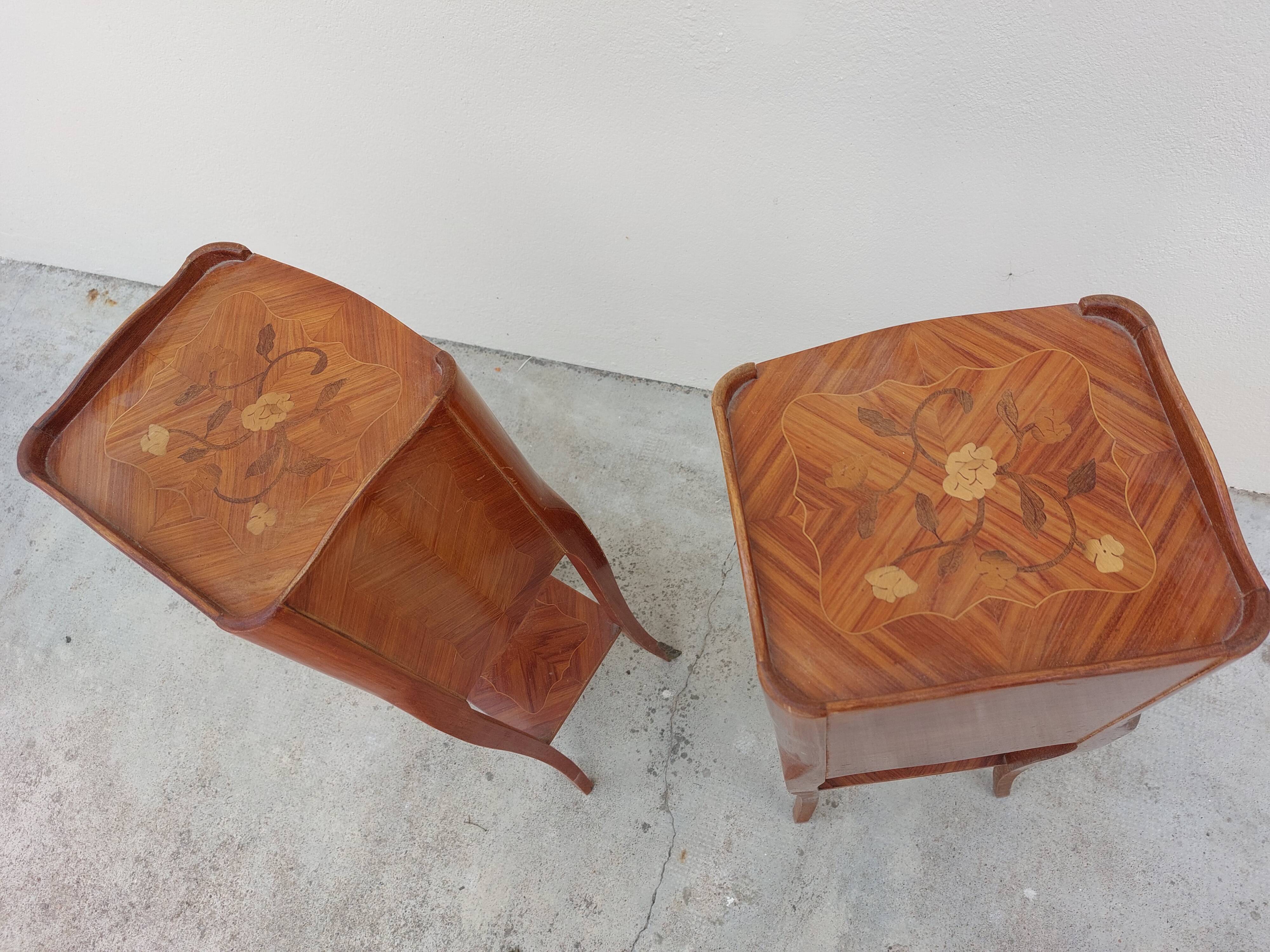 Pair of louis XV bedside tables in rosewood marquetry