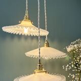 Vintage triple pendant lamp in white opaline