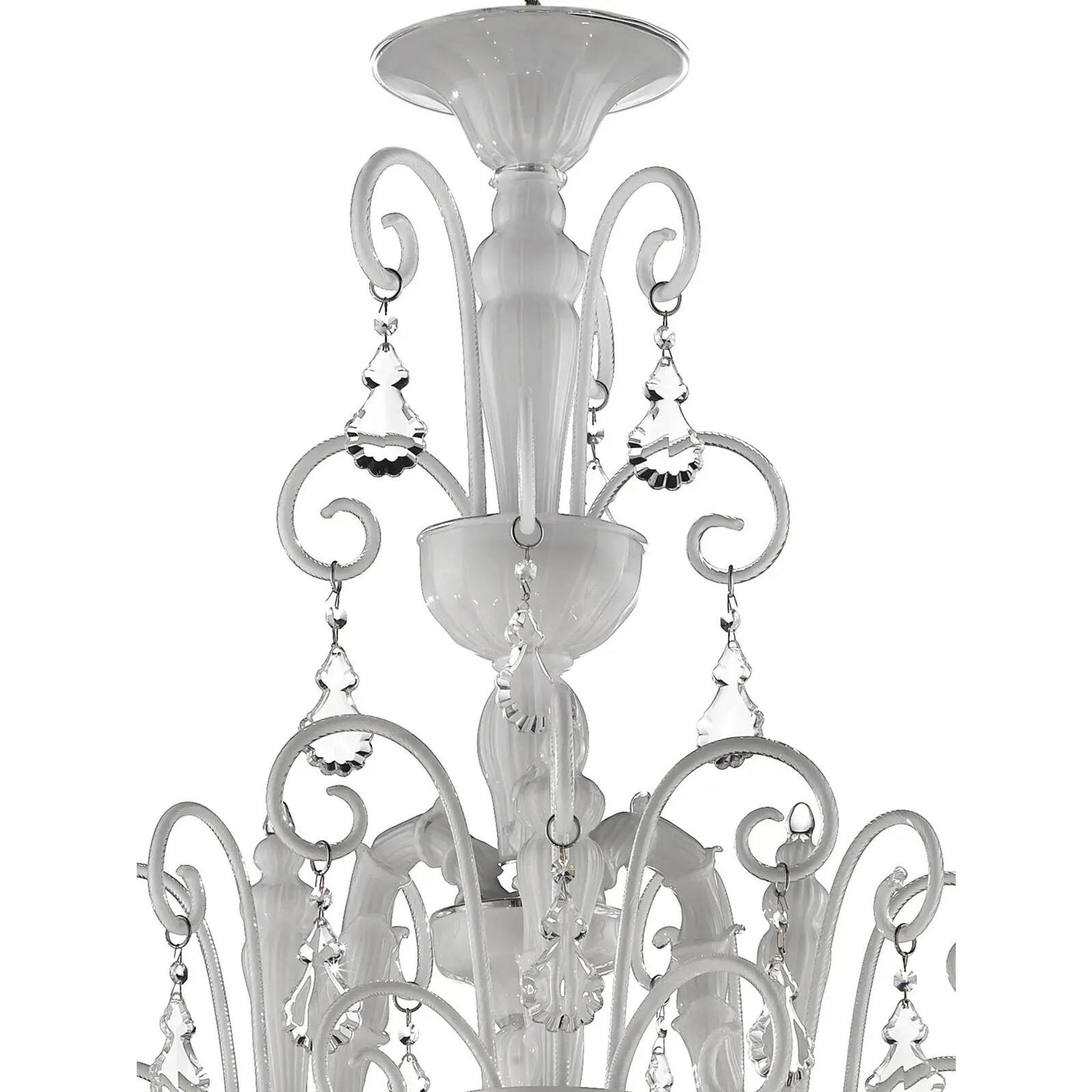 Handcrafted Modern White Ca’ Rezzonico Chandelier With Curled Murano Glass