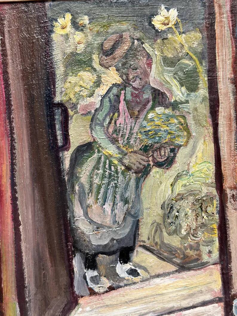 Oil on panel by Swedish artist – "Interior with figure" by Olle Nordberg (1905–1986) – 1944 – vintage and framed – 40×46 cm (15.7"×18.1")