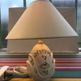 Old Moustiers ceramic lamp with white lamp shade