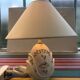 Old Moustiers ceramic lamp with white lamp shade