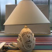 Old Moustiers ceramic lamp with white lamp shade