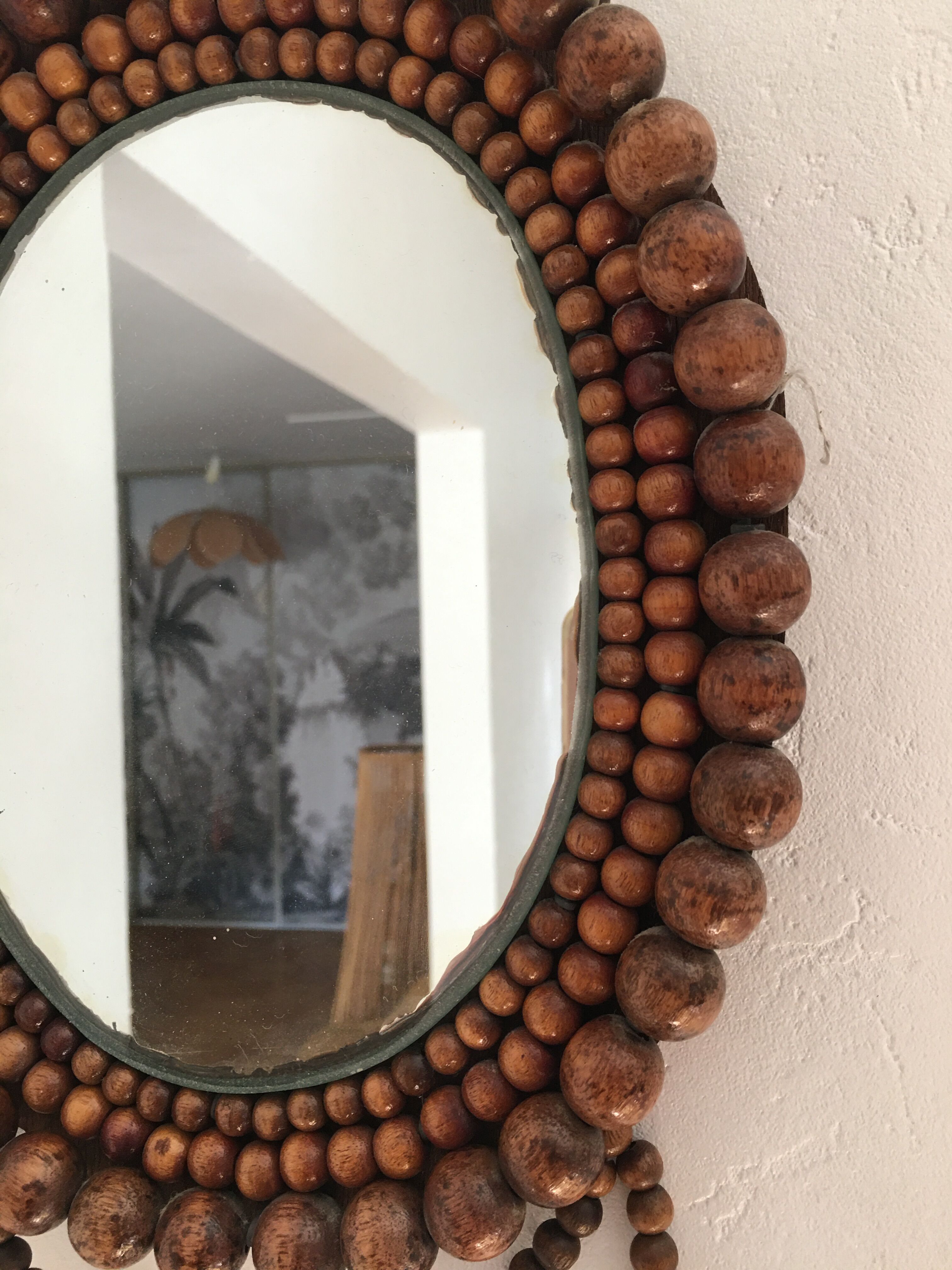 Vintage bohemian mirror in wooden beads - 22x26cm
