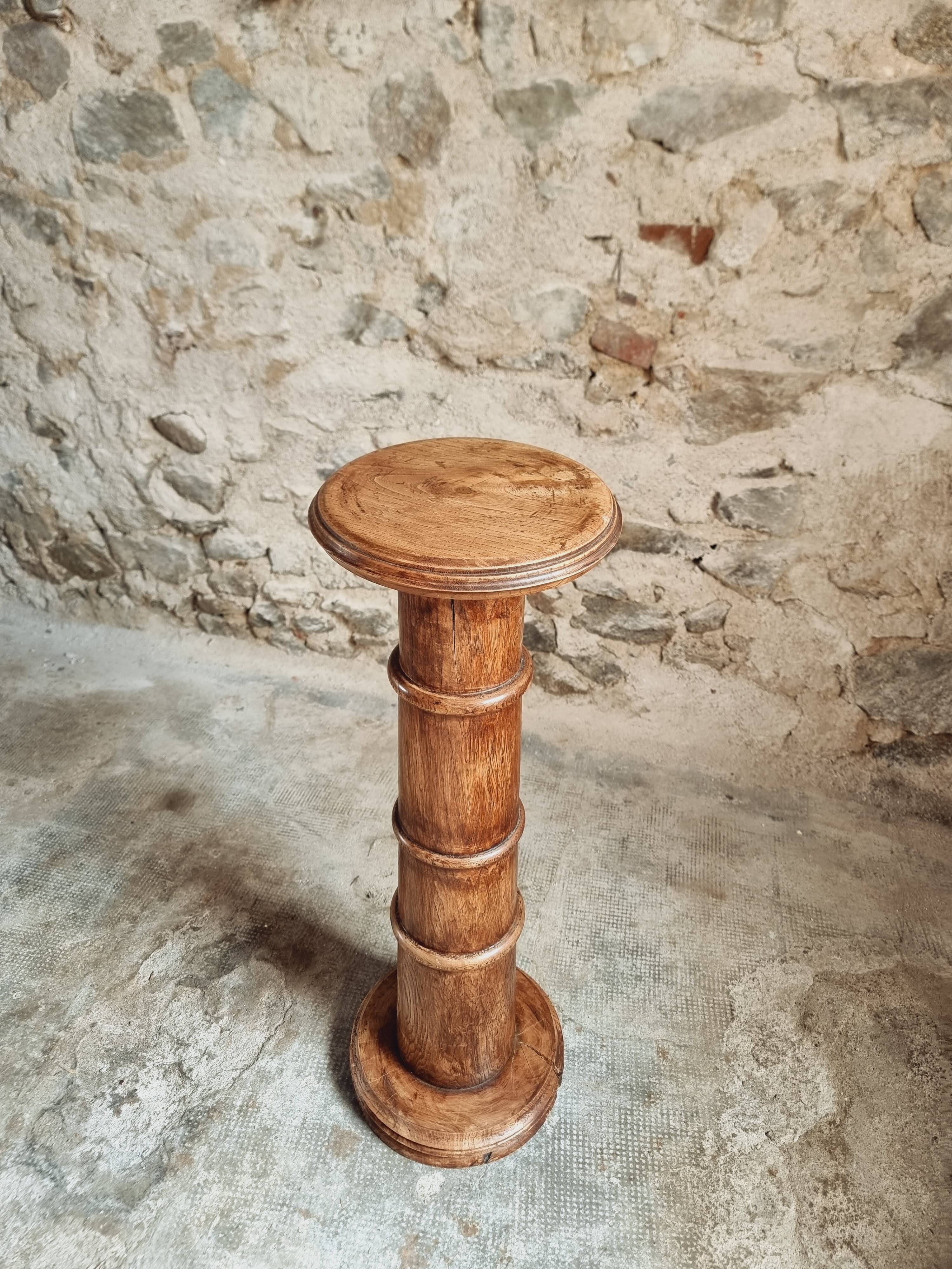 Antique elm side table – French column circa 1900 – Plant stand