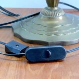 Lampe de table Muller Frères, France, avec pied en laiton et abat-jour en pâte de verre, style Art déco vers 1930