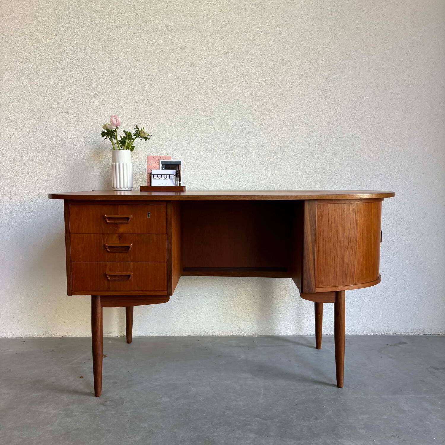 Vintage desk tambour teak