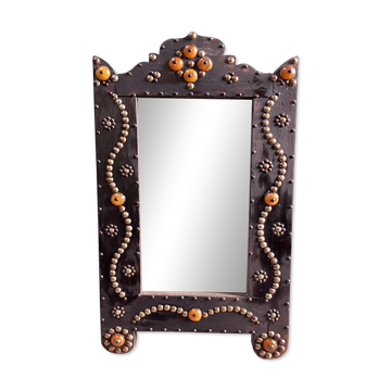 Antique wooden studded mirror