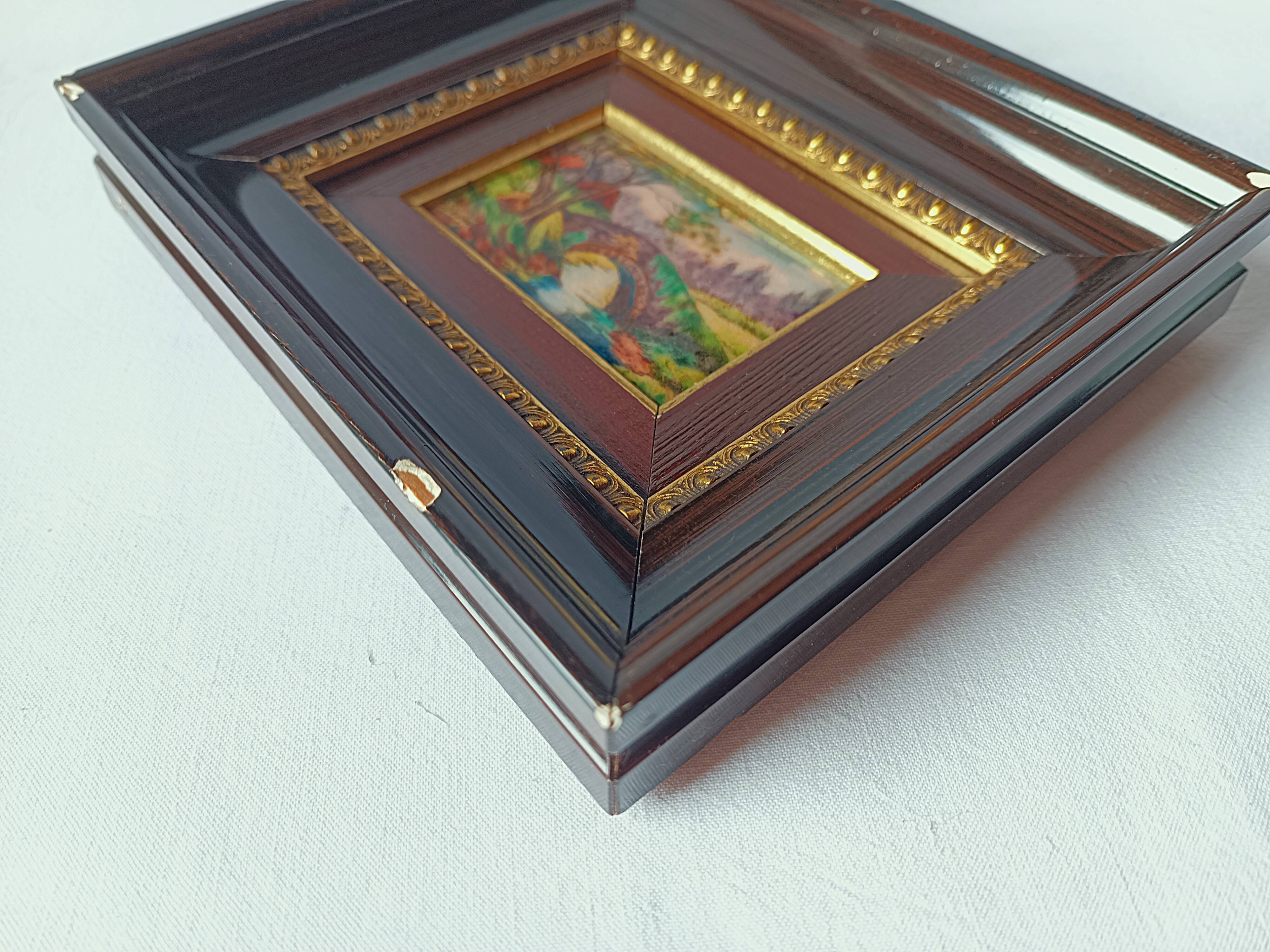 antique painting signed R. Bétourné wooden stucco frame
