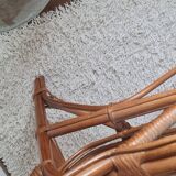 Vintage 1970s rattan bench