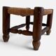 Rustic French Low Footstool in Turned Wood and Rush, Early 20th Century