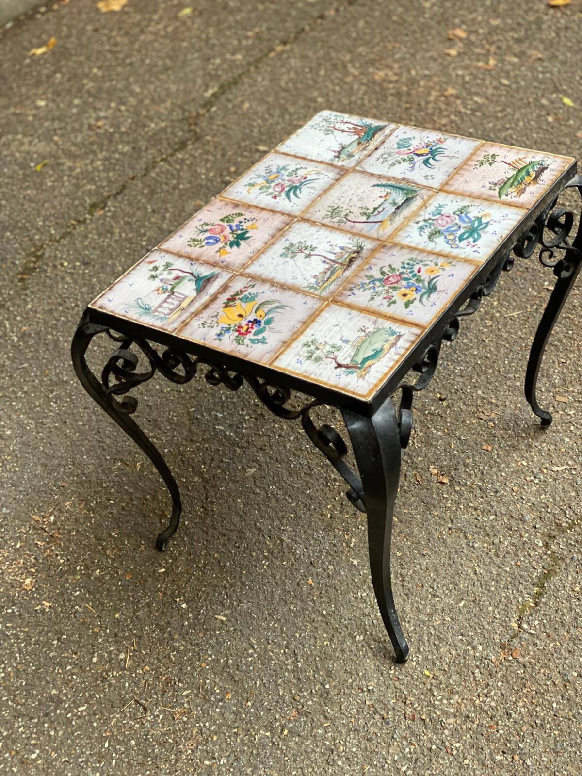 1960s ceramic coffee table, black and beige steel
