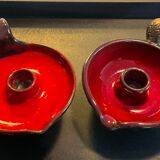 Duo of vintage enamelled ceramic candle holders born 60-70