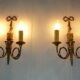 Pair of wall lamps Louis XVI hunting horn bronze dore