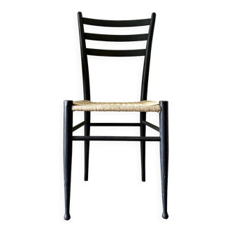 Chaise en bois noir et corde tressée