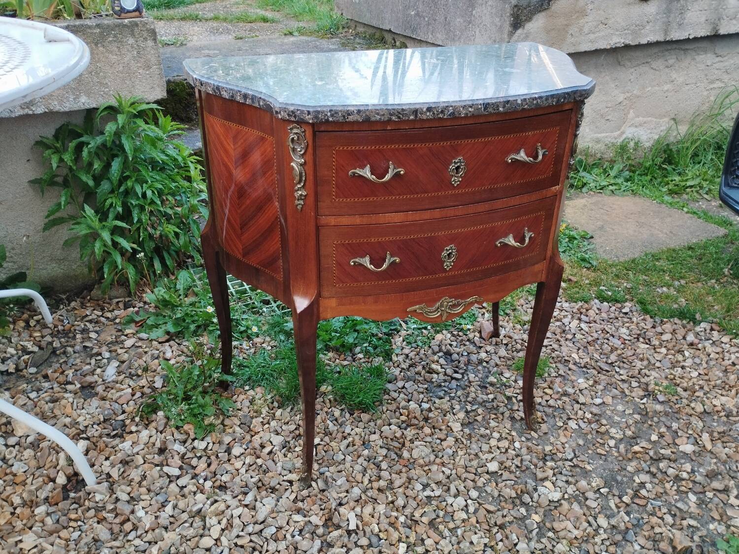 Commode ancienne marqueterie style louis xvi plateau marbre