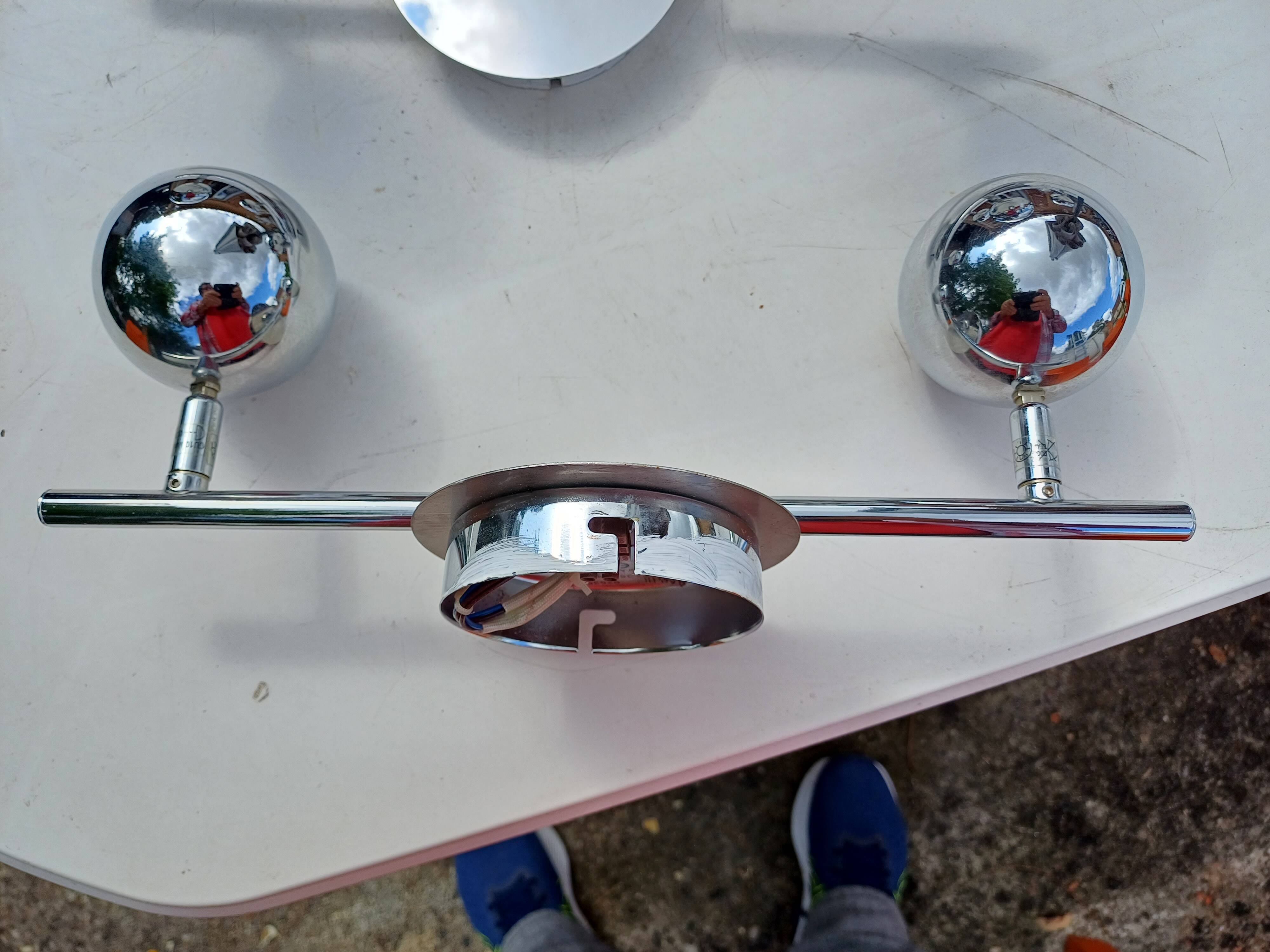 3 vintage chrome metal pendant lights