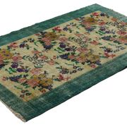 Vintage Turkish Carpet Floral Beige Green 194 x 109 cm