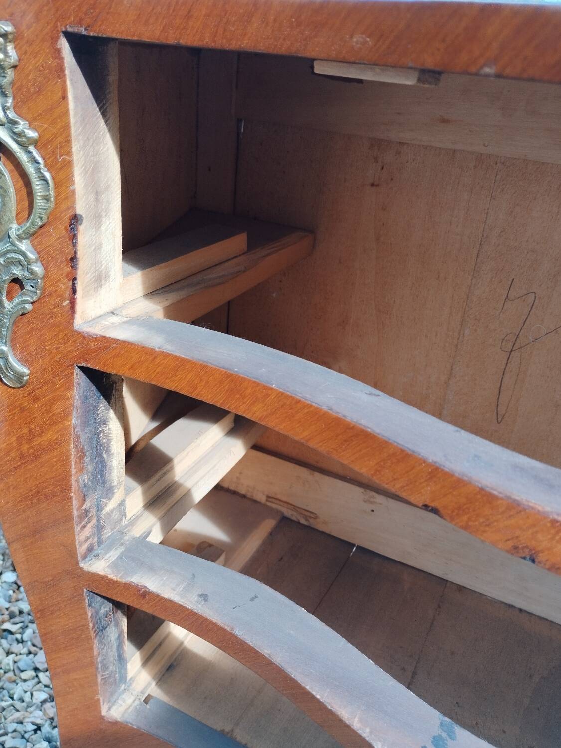 Louis xv style marble top marquetry chest of drawers