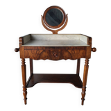 Ancienne table de toilette, coiffeuse en marbre et bois massif
