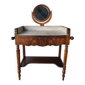 Ancienne table de toilette, coiffeuse en marbre et bois massif