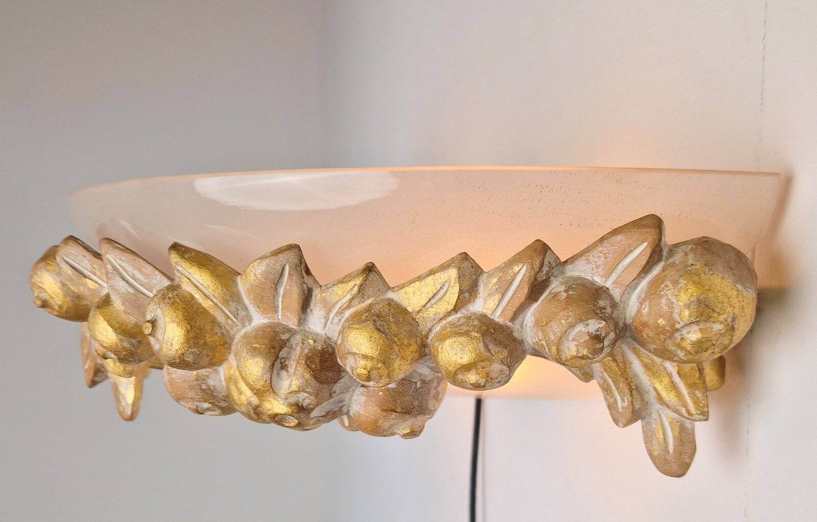 Vintage Bowl Wall Lamps in Goldleaf Murano Glass, Italy, 1970s, Set of 2