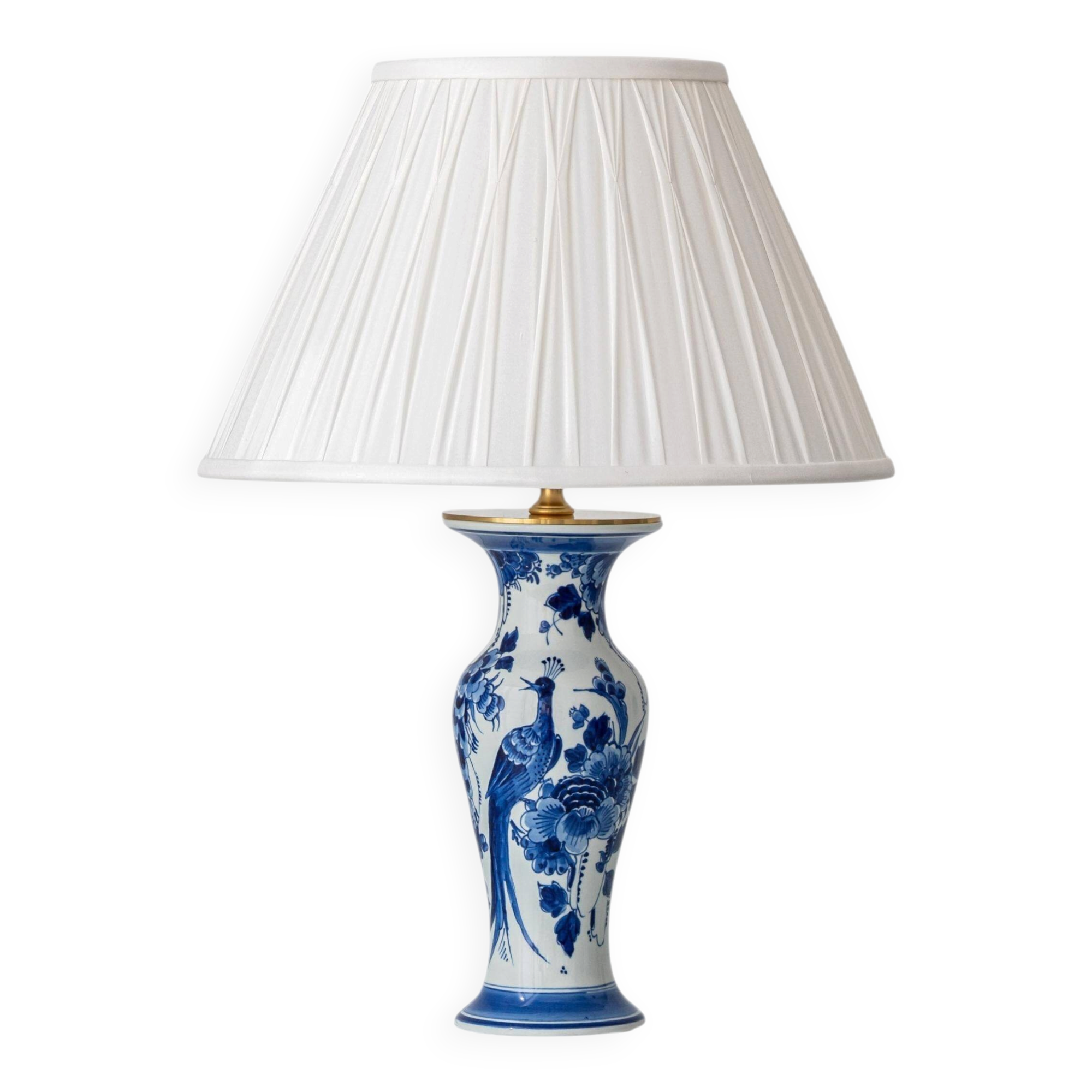 Table Lamp 'Chinoiserie' Blue and White from Delft, 1978, New Silk Shade