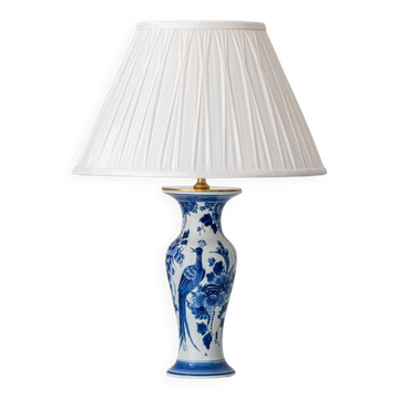 Table Lamp 'Chinoiserie' Blue and White from Delft, 1978, New Silk Shade
