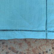 Large pillowcase, cotton linen, emerald blue tinted, border with openings, old