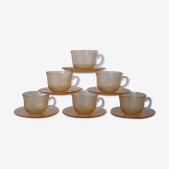 Set of 6 cups Arcoroc beige iridescent and frosted