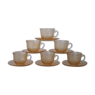 Set of 6 cups Arcoroc beige iridescent and frosted