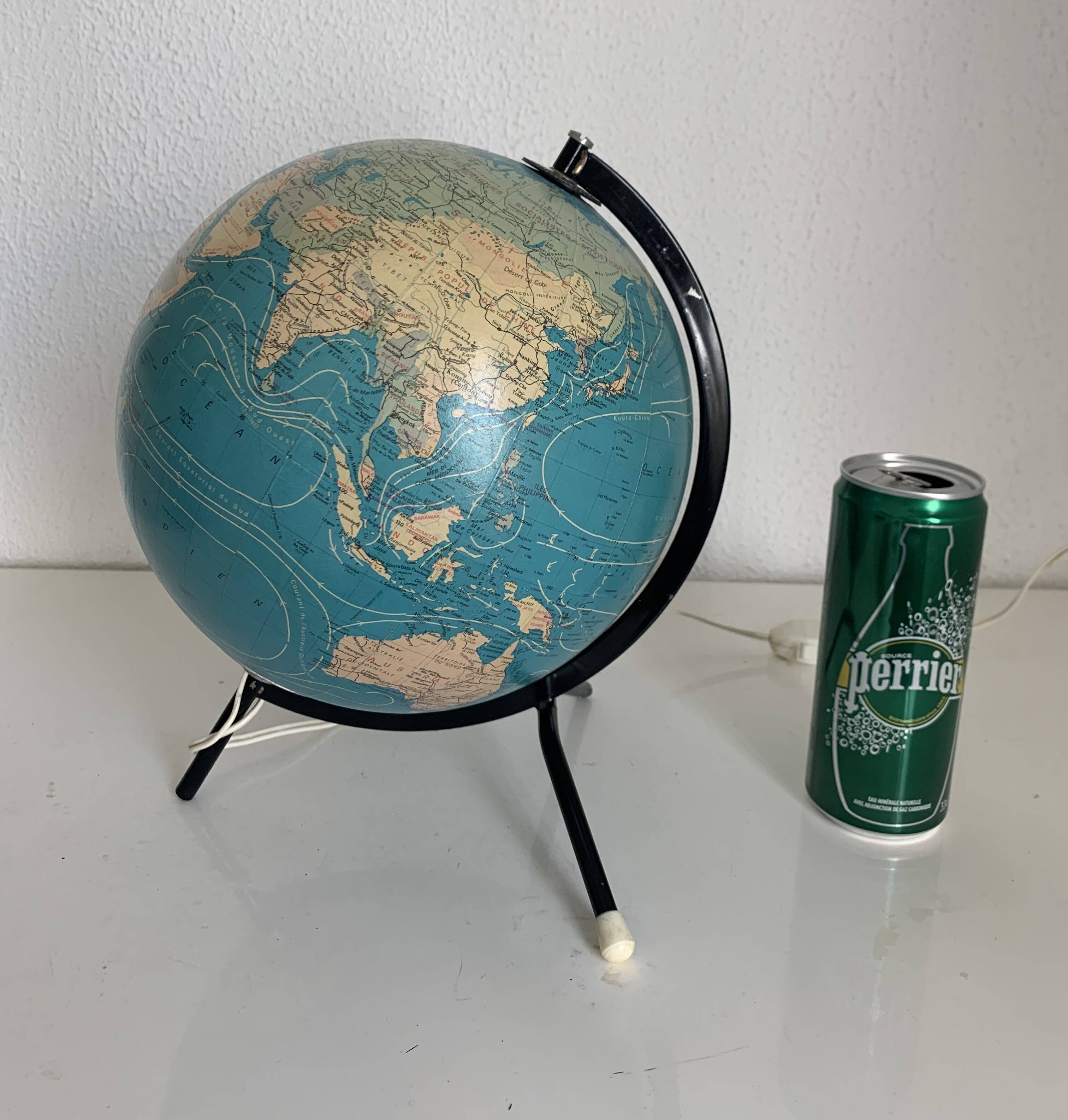 Globe vintage 1978 terrestre mappemonde Taride tripode - 28 cm