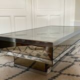 Table basse lumineuse vintage, miroir, chrome et fibre optique