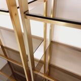 Artelano vintage bookcase shelves in gold metal smoked glass from the 70s