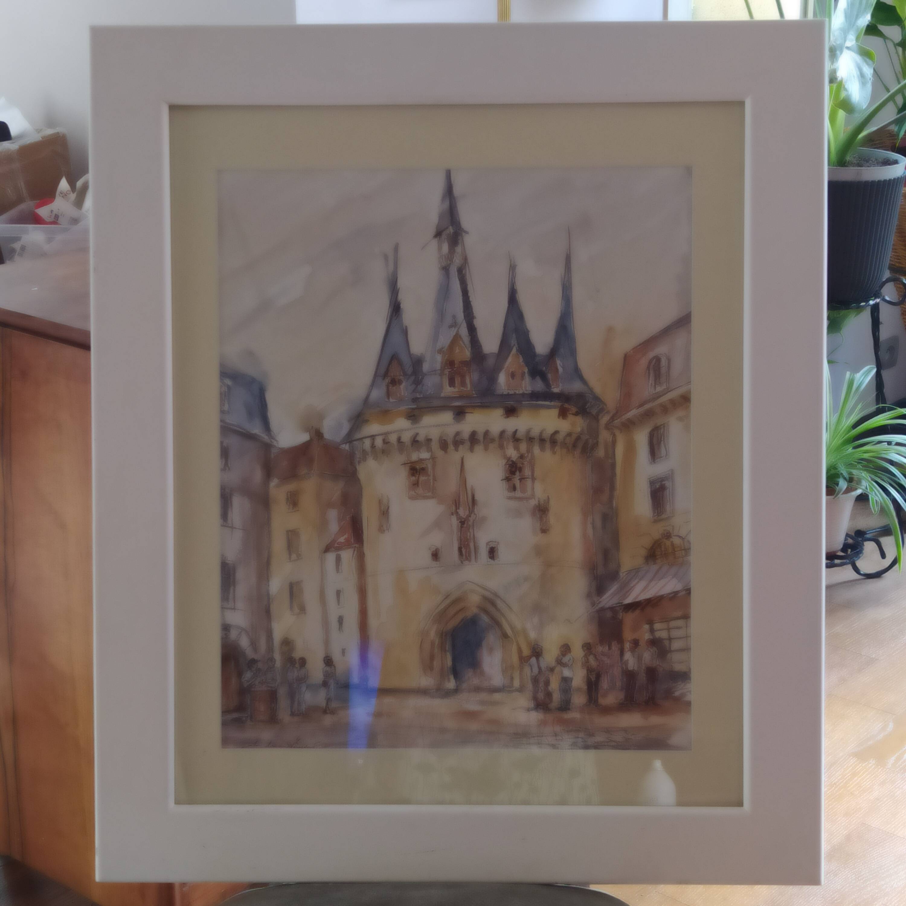 Watercolor "Music Festival at Porte Cailhau" Bordeaux signed Fouquet