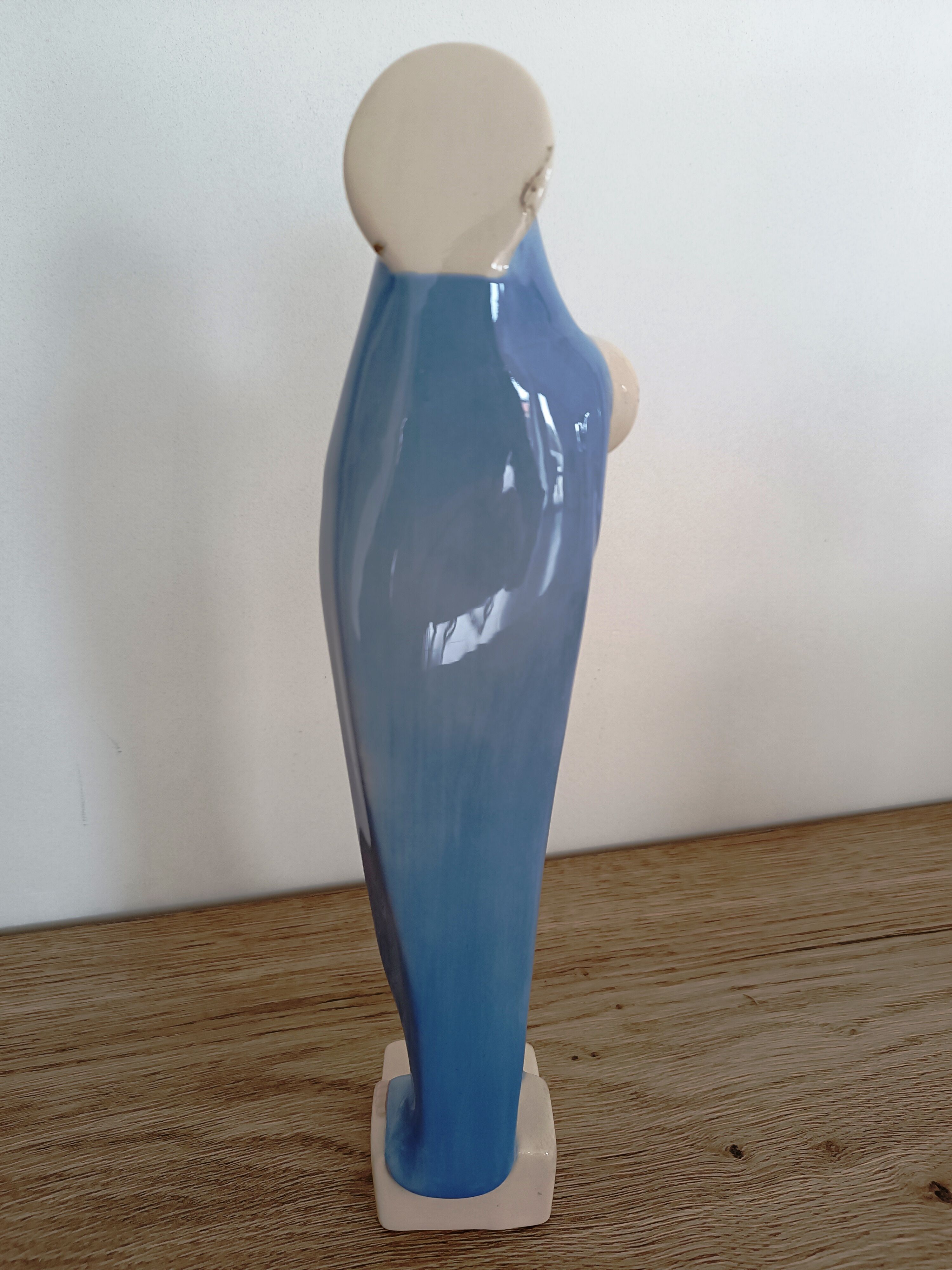 Virgin statue Faience Desvres Fourmaintraux H 28 cm