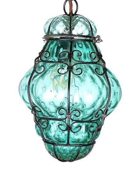 Green Seguso Murano Caged Glass Lantern, Italy, 1940s