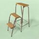 Old wooden workshop stepladder - seat height: 85 cm