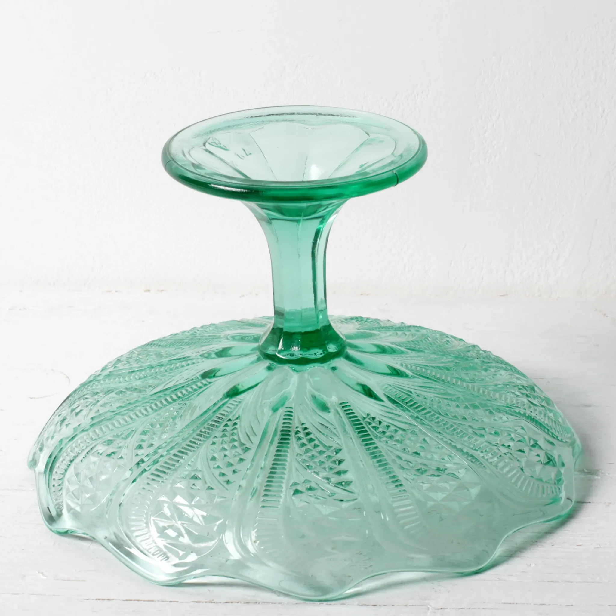 Pressed Glass Pedestal Bowl / Vintage Georgia Green Fruit Bowl / Ukraine /